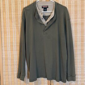American Worker Mens XXL Olive Green Waffle Knit Thermal Henley Long Sleeve Top
